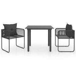 vidaXL Set de comedor de jardín de 3 piezas PVC ratán negro