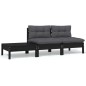 vidaXL Juego muebles de jardín 3 pzas cojines negro madera pino maciza vidaXL Juego muebles de jardín 3 pzas cojines negro madera pino maciza