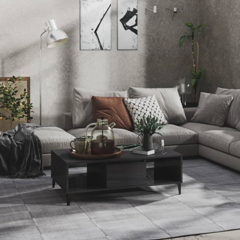 vidaXL Mesa de centro madera contrachapada gris brillo 103,5x60x35 cm vidaXL Mesa de centro madera contrachapada gris brillo 103,5x60x35 cm
