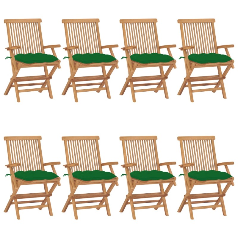 vidaXL Sillas de jardín 8 uds madera maciza de teca con cojines verdes vidaXL Sillas de jardín 8 uds madera maciza de teca con cojines verdes