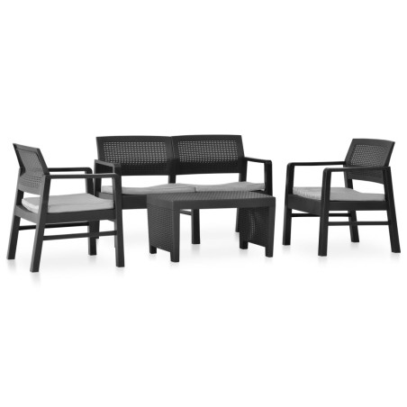 vidaXL Set de muebles jardín 3 pzas y cojines plástico gris antracita