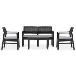 vidaXL Set de muebles jardín 3 pzas y cojines plástico gris antracita