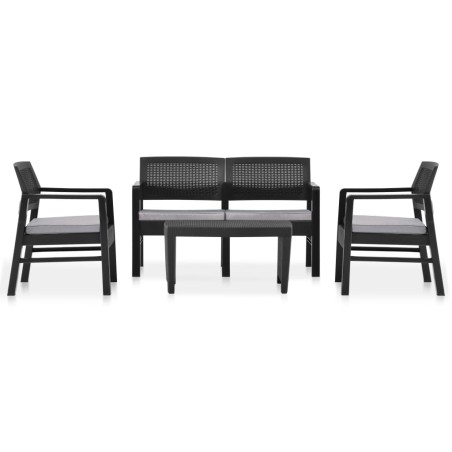 vidaXL Set de muebles jardín 3 pzas y cojines plástico gris antracita