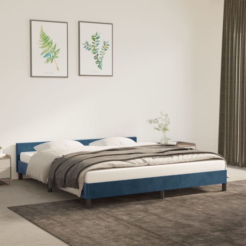vidaXL Estructura cama con cabecero terciopelo azul oscuro 160x200 cm vidaXL Estructura cama con cabecero terciopelo azul oscuro 160x200 cm