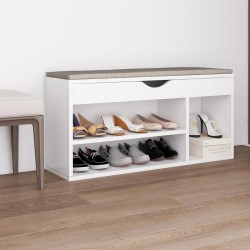 vidaXL Banco zapatero con cojín madera ingeniería blanco 104x30x49 cm