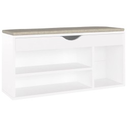 vidaXL Banco zapatero con cojín madera ingeniería blanco 104x30x49 cm
