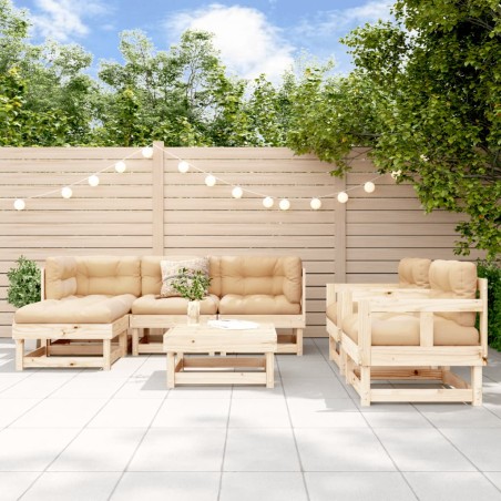vidaXL Juego de muebles de jardín 7 piezas y cojines madera maciza