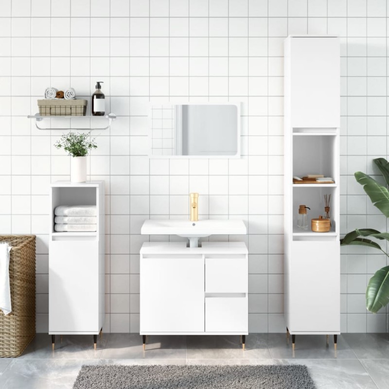 vidaXL Set muebles de baño 3 piezas madera contrachapada blanco brillo