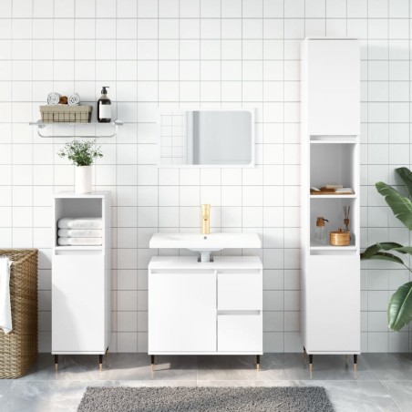 vidaXL Set muebles de baño 3 piezas madera contrachapada blanco brillo