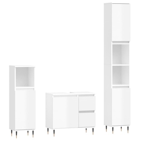 vidaXL Set muebles de baño 3 piezas madera contrachapada blanco brillo