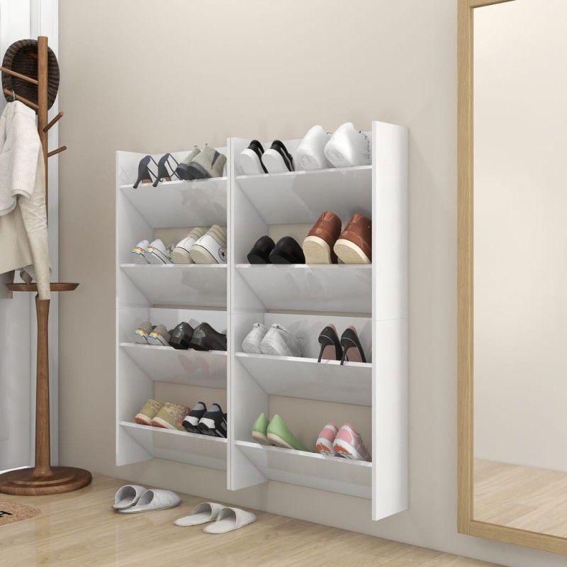 vidaXL Zapateros de pared 4 uds contrachapada blanco brillo 60x18x60cm