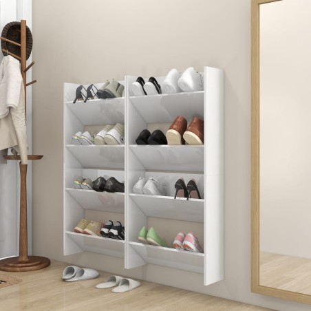 vidaXL Zapateros de pared 4 uds contrachapada blanco brillo 60x18x60cm