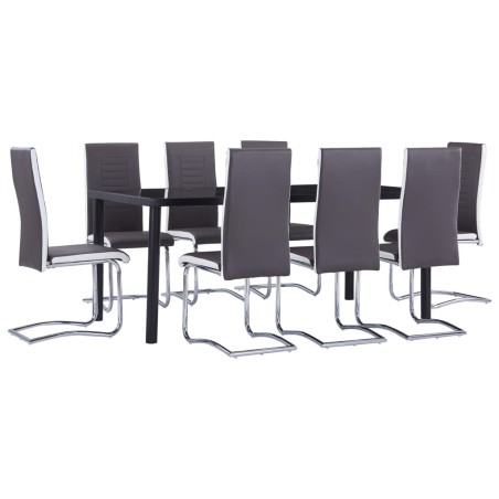 vidaXL Juego de comedor 9 piezas cuero sintético gris