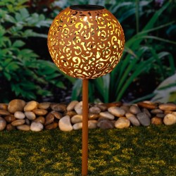 Hi Lámpara LED solar de jardín forma esférica metal marrón 18 cm 