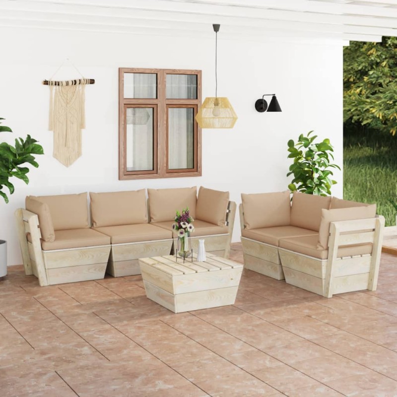 vidaXL Muebles de jardín de palets 6 piezas y cojines madera de abeto vidaXL Muebles de jardín de palets 6 piezas y cojines madera de abeto