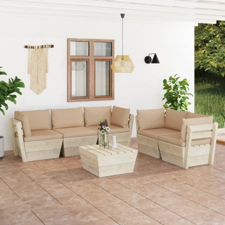 vidaXL Muebles de jardín de palets 6 piezas y cojines madera de abeto 