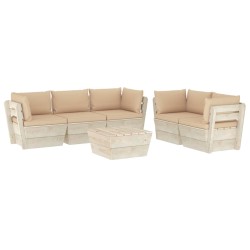 vidaXL Muebles de jardín de palets 6 piezas y cojines madera de abeto 