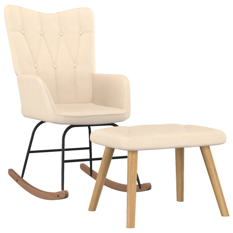 vidaXL Silla mecedora con reposapiés tela color crema vidaXL Silla mecedora con reposapiés tela color crema