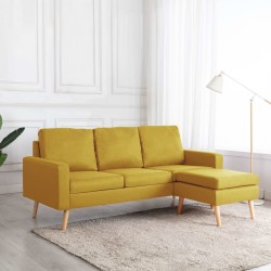 vidaXL Sofá de 3 plazas con reposapiés de tela amarillo