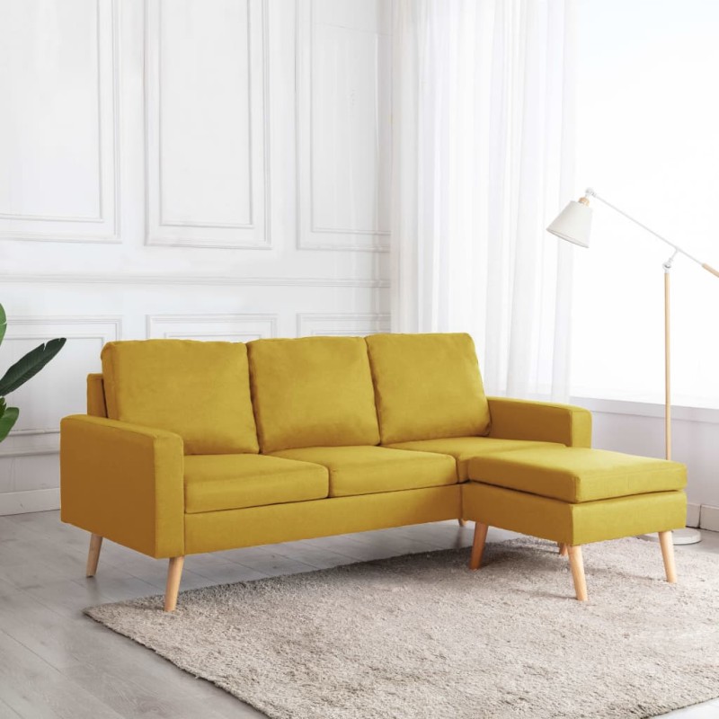 vidaXL Sofá de 3 plazas con reposapiés de tela amarillo vidaXL Sofá de 3 plazas con reposapiés de tela amarillo