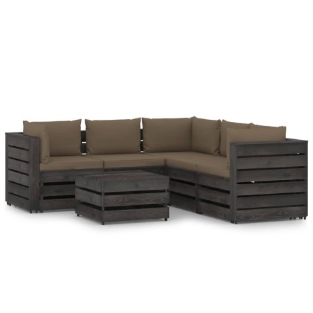 vidaXL Muebles de jardín 6 piezas con cojines madera impregnada gris