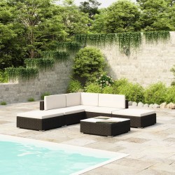 vidaXL Set muebles de jardín 6 piezas y cojines ratán sintético negro
