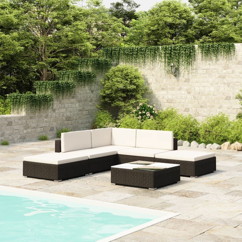 vidaXL Set muebles de jardín 6 piezas y cojines ratán sintético negro vidaXL Set muebles de jardín 6 piezas y cojines ratán sintético negro