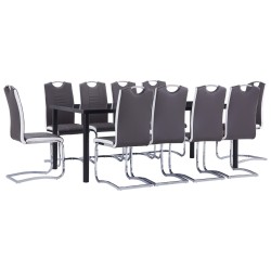 vidaXL Juego de comedor 11 piezas cuero sintético gris