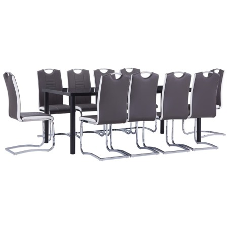 vidaXL Juego de comedor 11 piezas cuero sintético gris