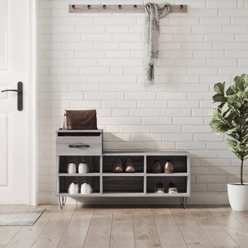 vidaXL Mueble zapatero madera contrachapada gris Sonoma 102x36x60 cm