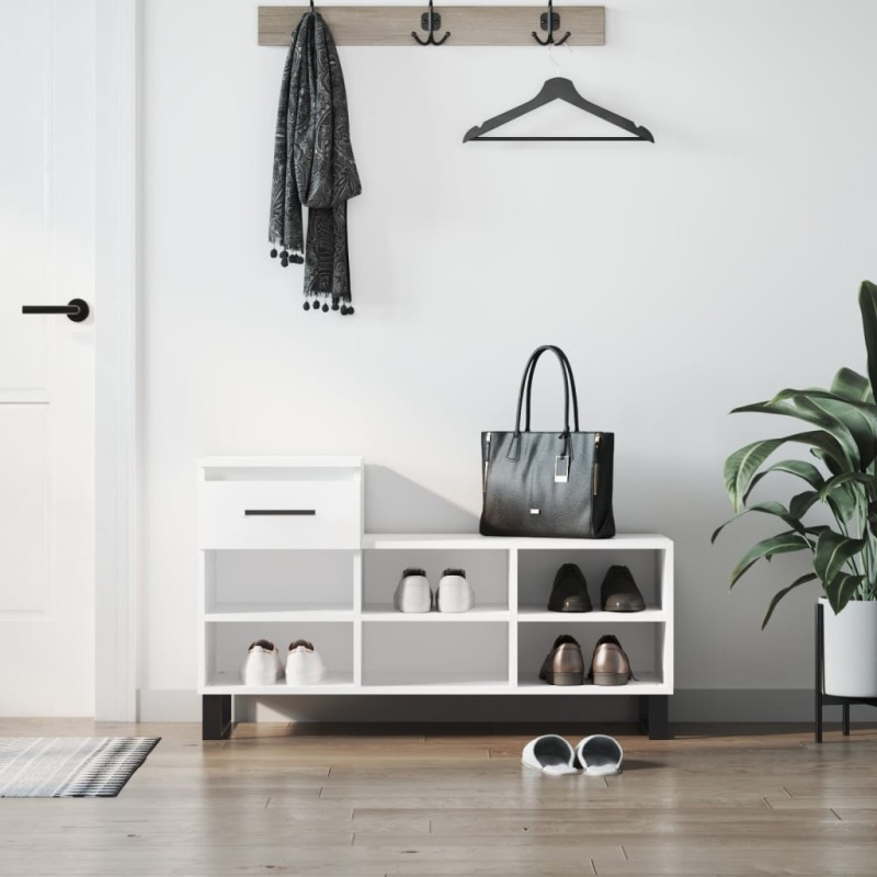 vidaXL Mueble zapatero madera contrachapada blanco 102x36x60 cm vidaXL Mueble zapatero madera contrachapada blanco 102x36x60 cm