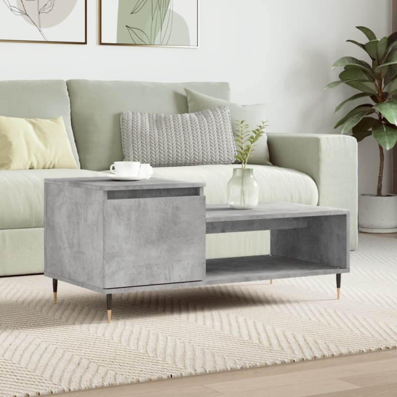 vidaXL Mesa de centro madera contrachapada gris hormigón 100x50x45 cm