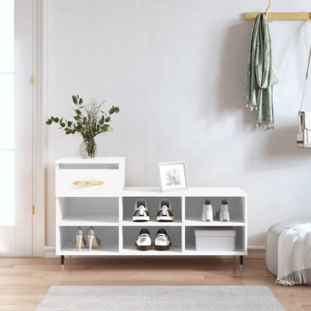 vidaXL Mueble zapatero madera contrachapada blanco brillo 102x36x60 cm