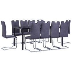 vidaXL Juego de comedor 11 piezas piel de ante artificial gris