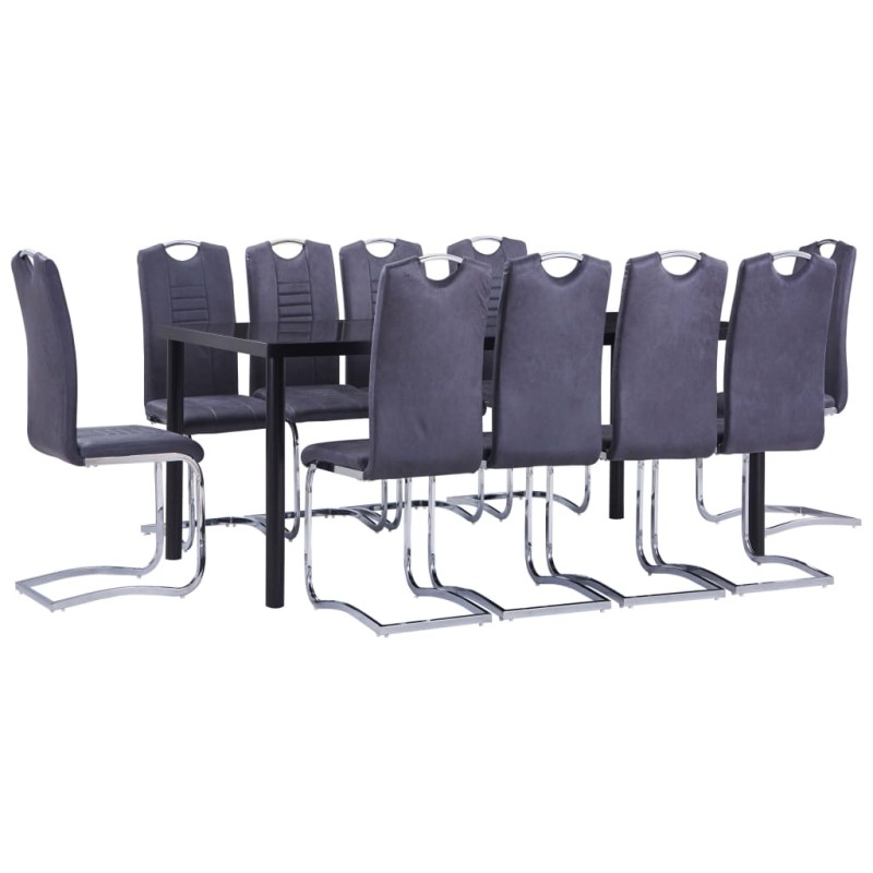 vidaXL Juego de comedor 11 piezas piel de ante artificial gris