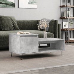 vidaXL Mesa de centro madera contrachapada gris hormigón 100x50x45 cm