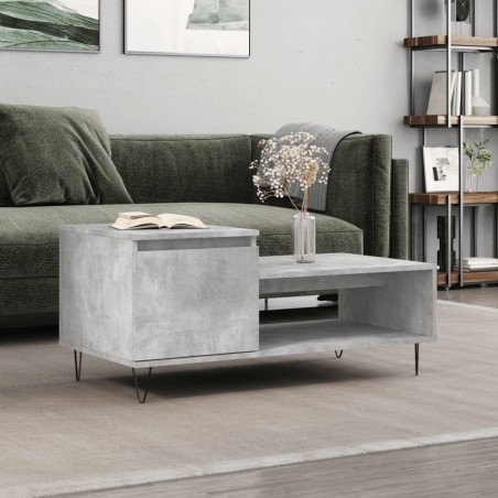 vidaXL Mesa de centro madera contrachapada gris hormigón 100x50x45 cm