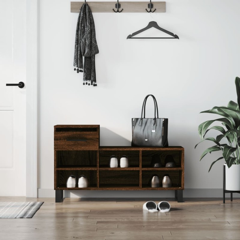 vidaXL Mueble zapatero madera contrachapada roble marrón 102x36x60 cm