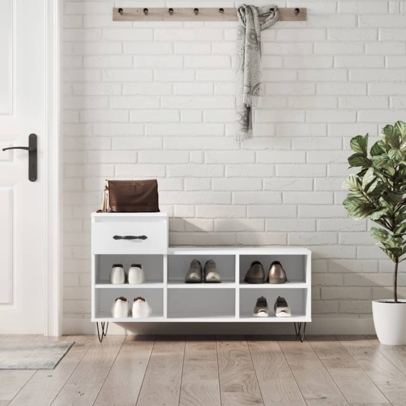 vidaXL Mueble zapatero madera contrachapada blanco 102x36x60 cm vidaXL Mueble zapatero madera contrachapada blanco 102x36x60 cm