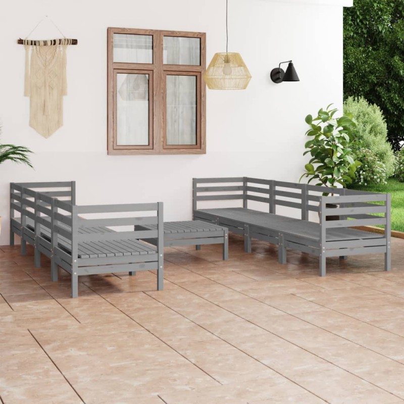 vidaXL Juego de muebles de jardín 9 piezas madera maciza de pino gris vidaXL Juego de muebles de jardín 9 piezas madera maciza de pino gris