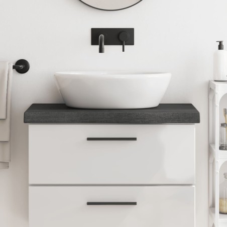 vidaXL Encimera baño madera maciza tratada gris oscuro 80x30x(2-6) cm