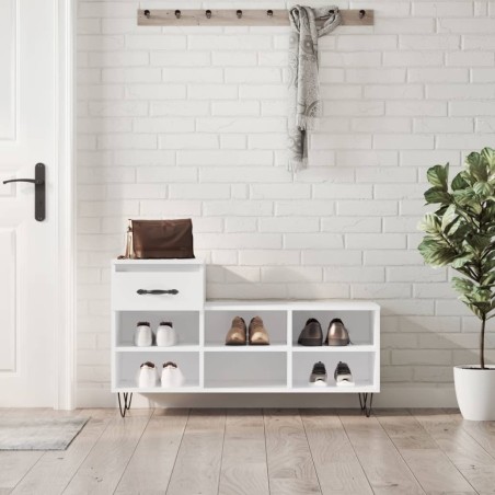 vidaXL Mueble zapatero madera contrachapada blanco brillo 102x36x60 cm