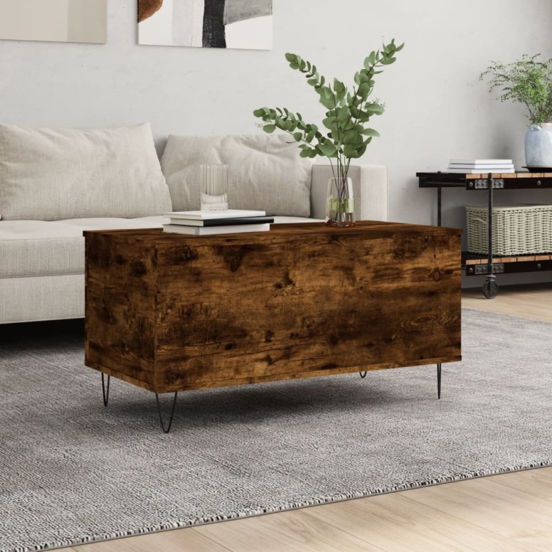 vidaXL Mesa de centro madera contrachapada roble ahumado 90x44,5x45 cm vidaXL Mesa de centro madera contrachapada roble ahumado 90x44,5x45 cm