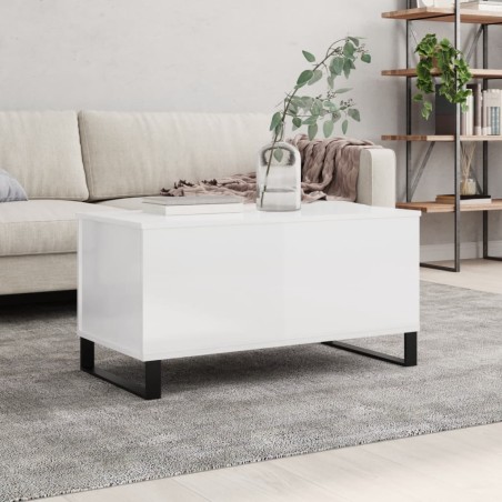 vidaXL Mesa de centro madera contrachapada blanco brillo 90x44,5x45 cm