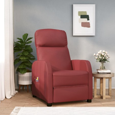 vidaXL Sillón de masaje eléctrico cuero sintético rojo tinto