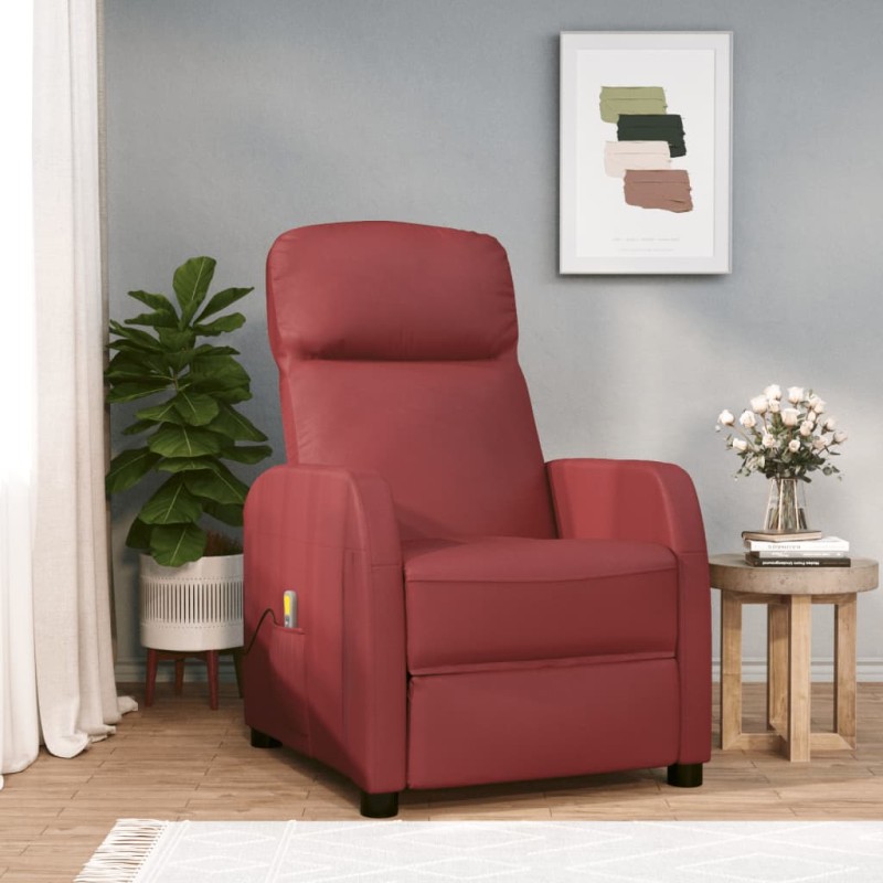 vidaXL Sillón de masaje de cuero sintético rojo tinto vidaXL Sillón de masaje de cuero sintético rojo tinto