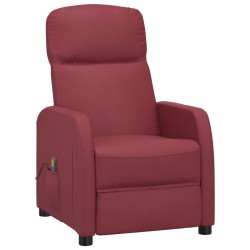 vidaXL Sillón de masaje de cuero sintético rojo tinto
