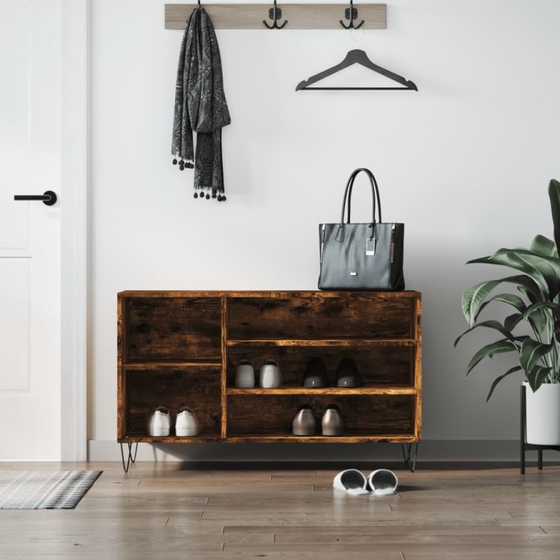 vidaXL Mueble zapatero madera contrachapada roble ahumado 102x36x60 cm vidaXL Mueble zapatero madera contrachapada roble ahumado 102x36x60 cm