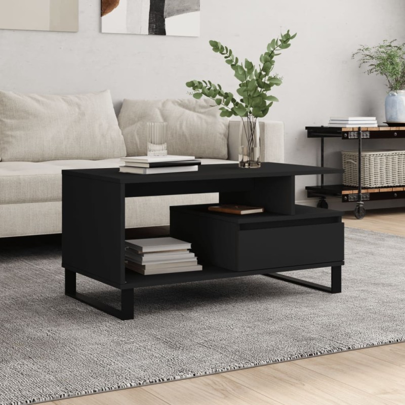 vidaXL Mesa de centro madera contrachapada negro 90x49x45 cm vidaXL Mesa de centro madera contrachapada negro 90x49x45 cm