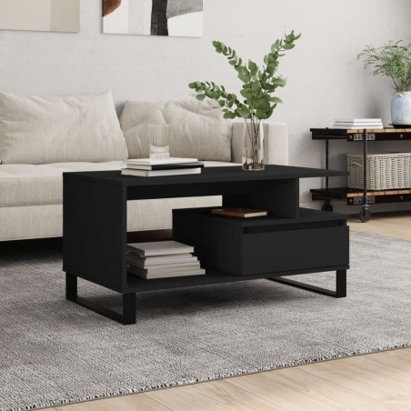 vidaXL Mesa de centro madera contrachapada negro 90x49x45 cm